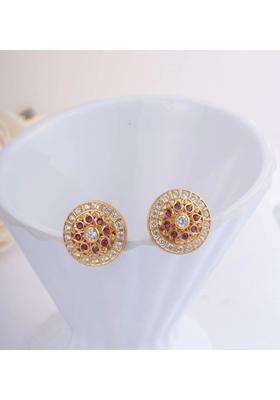 Gold-Plated Circular Studs Earrings with American Diamond for Women | Traditional Temple Jewellery for Wedding & Festive Wear | Gift for Her