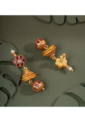 Gold-Plated Floral Jhumkas Earrings with Kundan for Women | Traditional Temple Jewellery for Wedding & Festive Wear | Gift for Her