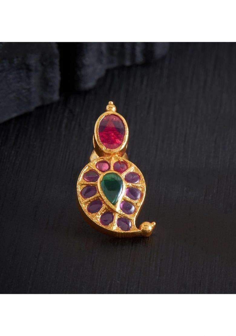 Gold-Plated Paisley Shaped Studs Earrings with American Diamond for Women | Traditional Temple Jewellery for Wedding & Festive Wear | Gift for Her - Indya