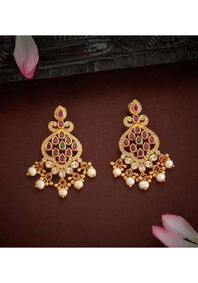 Gold-Plated Paisley Shaped Drop Earrings with American Diamond for Women | Traditional Temple Jewellery for Wedding & Festive Wear | Gift for Her