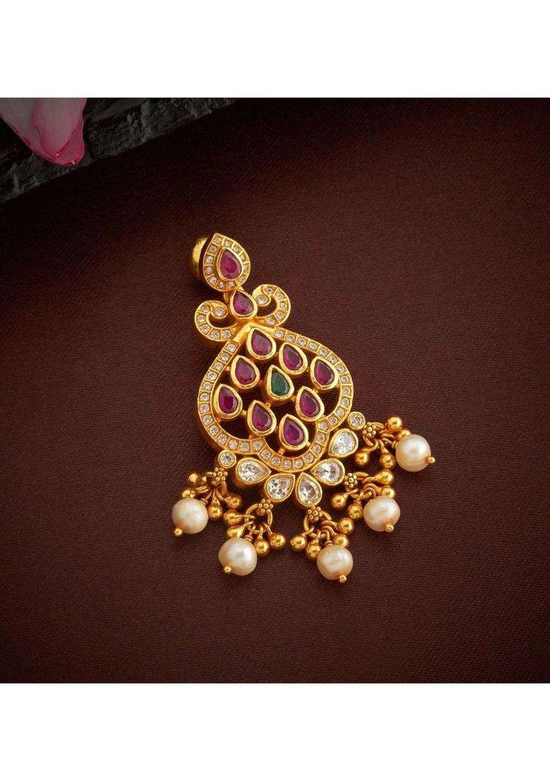 Gold-Plated Paisley Shaped Drop Earrings with American Diamond for Women | Traditional Temple Jewellery for Wedding & Festive Wear | Gift for Her - Indya