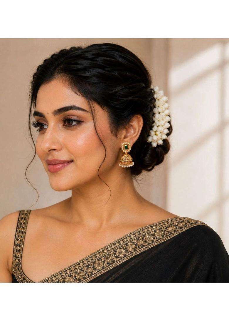 Gold-Plated Dome Shaped Jhumkas Earrings with American Diamond for Women | Traditional Temple Jewellery for Wedding & Festive Wear | Gift for Her - Indya