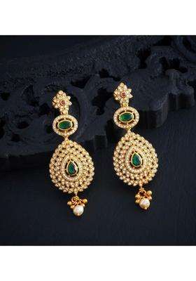 Gold-Plated Teardrop Shaped Drop Earrings with Pearl for Women | Traditional Temple Jewellery for Wedding & Festive Wear | Gift for Her