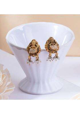 Gold-Plated Contemporary Drop Earrings with Pearl for Women | Traditional Temple Jewellery for Wedding & Festive Wear | Gift for Her