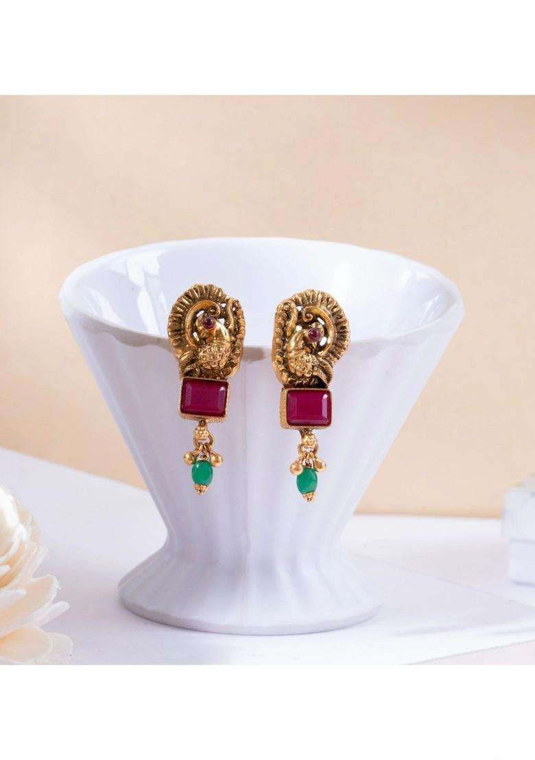 Gold-Plated Geometric Studs Earrings for Women | Traditional Temple Jewellery for Wedding & Festive Wear | Gift for Her - Indya