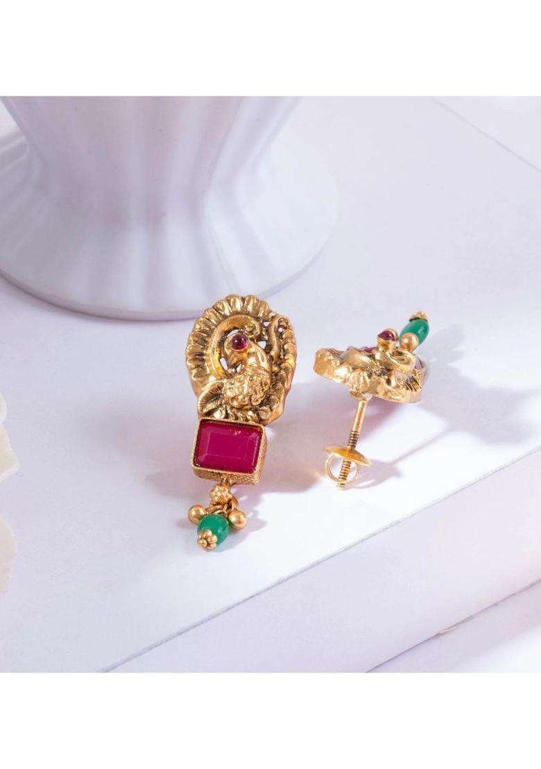 Gold-Plated Geometric Studs Earrings for Women | Traditional Temple Jewellery for Wedding & Festive Wear | Gift for Her - Indya