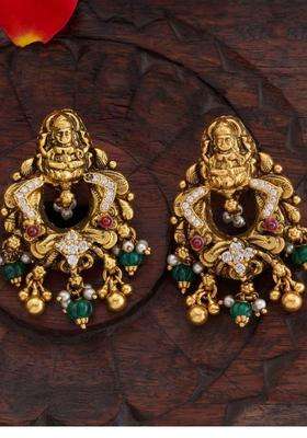 Gold-Plated Contemporary Drop Earrings with Pearl for Women | Traditional Temple Jewellery for Wedding & Festive Wear | Gift for Her