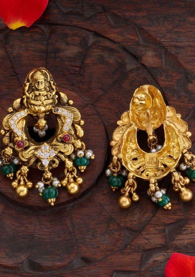 Gold-Plated Contemporary Drop Earrings with Pearl for Women | Traditional Temple Jewellery for Wedding & Festive Wear | Gift for Her - Indya