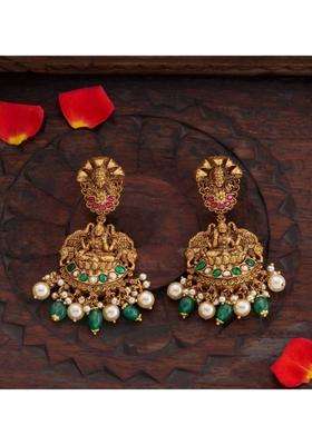 Gold-Plated Geometric Drop Earrings with Kundan for Women | Traditional Temple Jewellery for Wedding & Festive Wear | Gift for Her