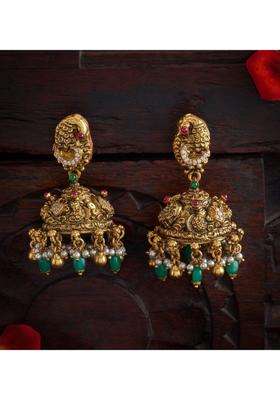 Gold-Plated Dome Shaped Jhumkas Earrings with Pearl for Women | Traditional Temple Jewellery for Wedding & Festive Wear | Gift for Her