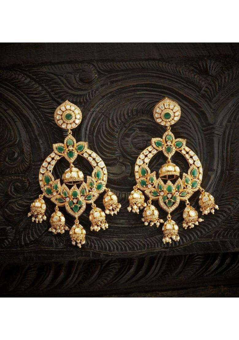 Gold-Plated Crescent Shaped Chandbalis Earrings with Pearl for Women | Traditional Temple Jewellery for Wedding & Festive Wear | Gift for Her - Indya
