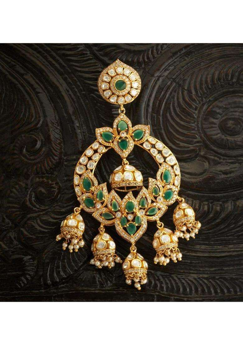 Gold-Plated Crescent Shaped Chandbalis Earrings with Pearl for Women | Traditional Temple Jewellery for Wedding & Festive Wear | Gift for Her - Indya