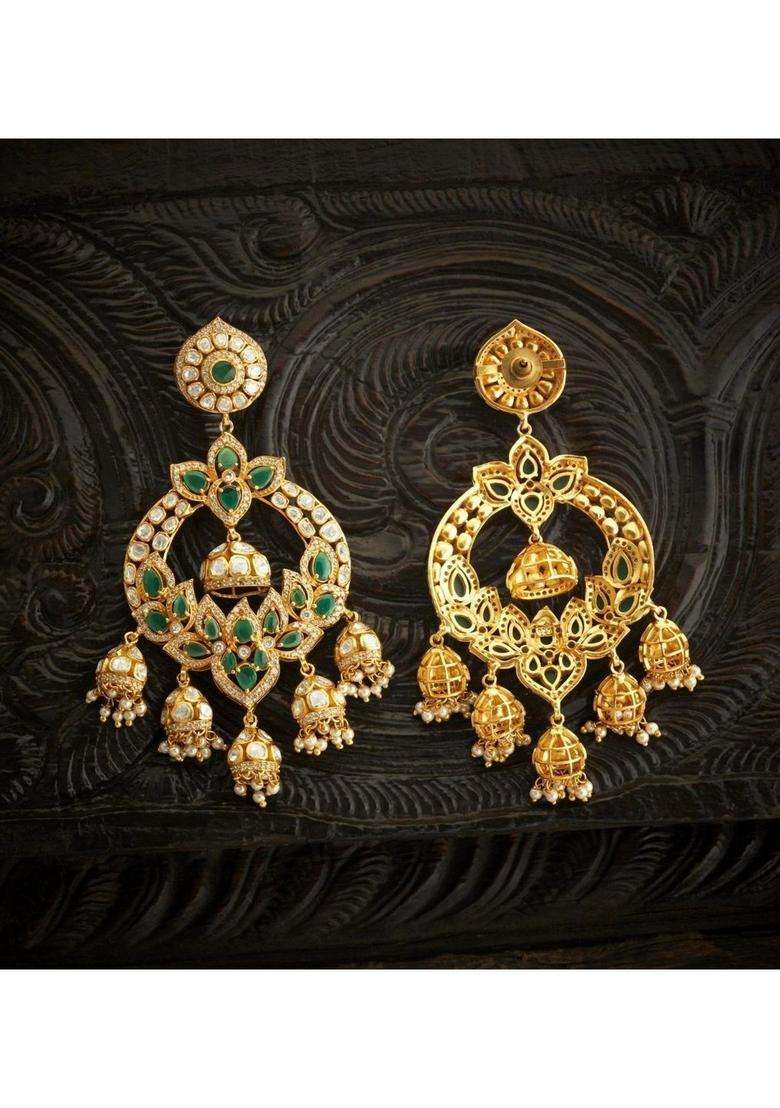 Gold-Plated Crescent Shaped Chandbalis Earrings with Pearl for Women | Traditional Temple Jewellery for Wedding & Festive Wear | Gift for Her - Indya