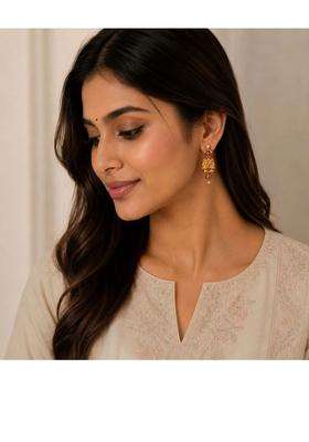 Gold-Plated Geometric Drop Earrings with Kundan for Women | Traditional Temple Jewellery for Wedding & Festive Wear | Gift for Her