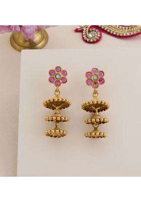 Gold-Plated Floral Drop Earrings with Kundan for Women | Traditional Temple Jewellery for Wedding & Festive Wear | Gift for Her