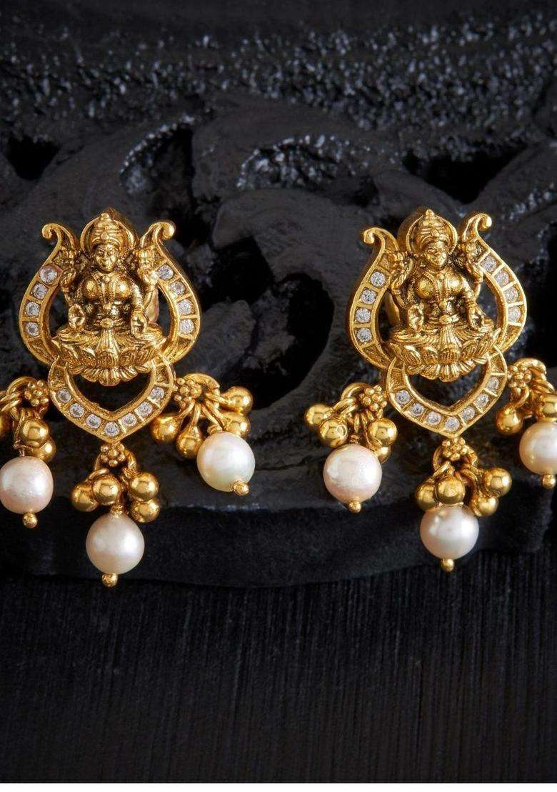 Gold-Plated Contemporary Drop Earrings for Women | Traditional Temple Jewellery for Wedding & Festive Wear | Gift for Her - Indya