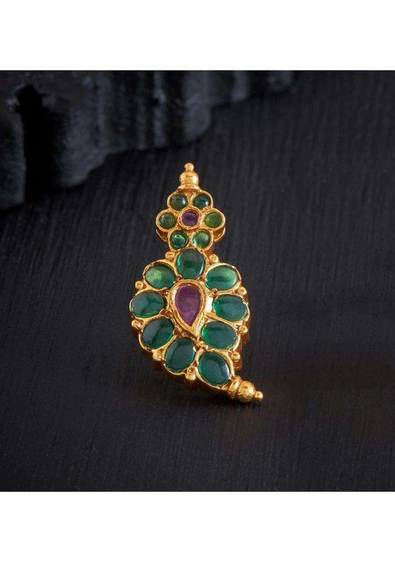 Gold-Plated Paisley Shaped Studs Earrings with Ruby Stone for Women | Traditional Temple Jewellery for Wedding & Festive Wear | Gift for Her - Indya