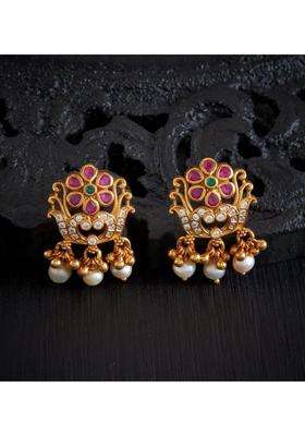 Gold-Plated Floral Drop Earrings with Pearl for Women | Traditional Temple Jewellery for Wedding & Festive Wear | Gift for Her