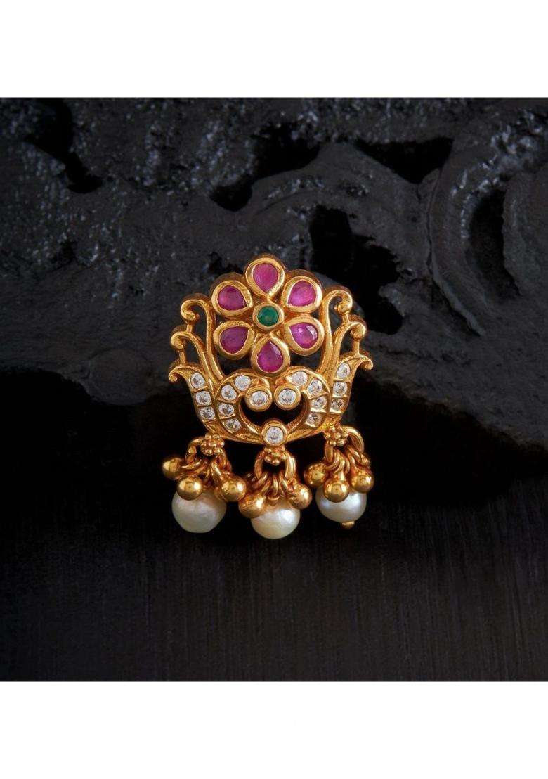Gold-Plated Floral Drop Earrings with Pearl for Women | Traditional Temple Jewellery for Wedding & Festive Wear | Gift for Her - Indya