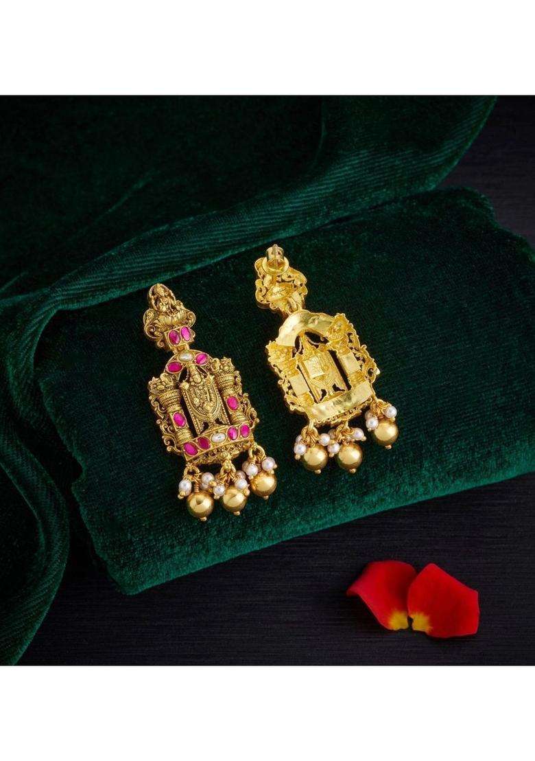 Gold-Plated Rasa Silver Jewels Geometric Drop Earrings with Kundan for Women | Traditional Temple Jewellery for Wedding & Festive Wear | Gift for Her - Indya