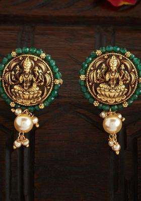 Gold-Plated Circular Drop Earrings with Pearl for Women | Traditional Temple Jewellery for Wedding & Festive Wear | Gift for Her