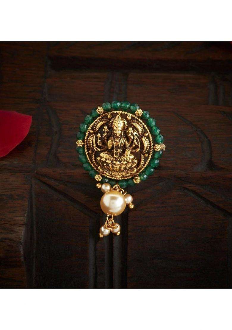 Gold-Plated Circular Drop Earrings with Pearl for Women | Traditional Temple Jewellery for Wedding & Festive Wear | Gift for Her - Indya