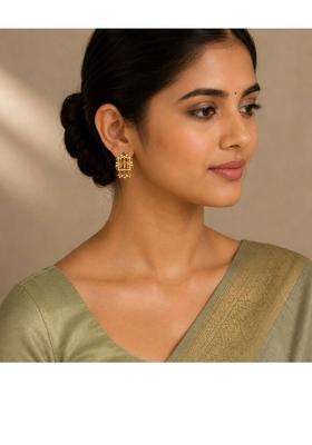 Gold-Plated Geometric Studs Earrings with Pearl for Women | Traditional Temple Jewellery for Wedding & Festive Wear | Gift for Her