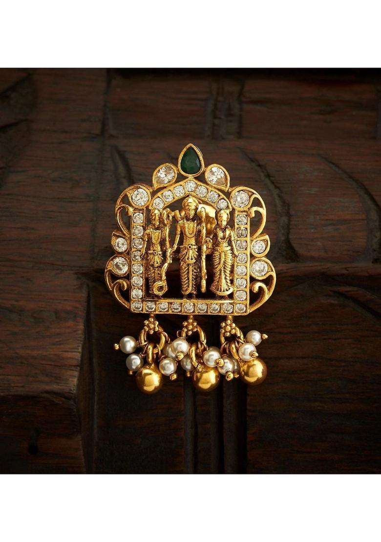 Gold-Plated Geometric Studs Earrings with Pearl for Women | Traditional Temple Jewellery for Wedding & Festive Wear | Gift for Her - Indya