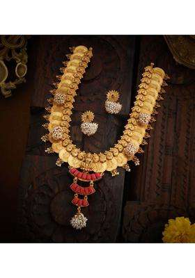Sterling Silver Gold-Plated Temple Necklace with Pearl for Women | Traditional Temple Jewellery for Wedding & Festive Wear | Gift for Her