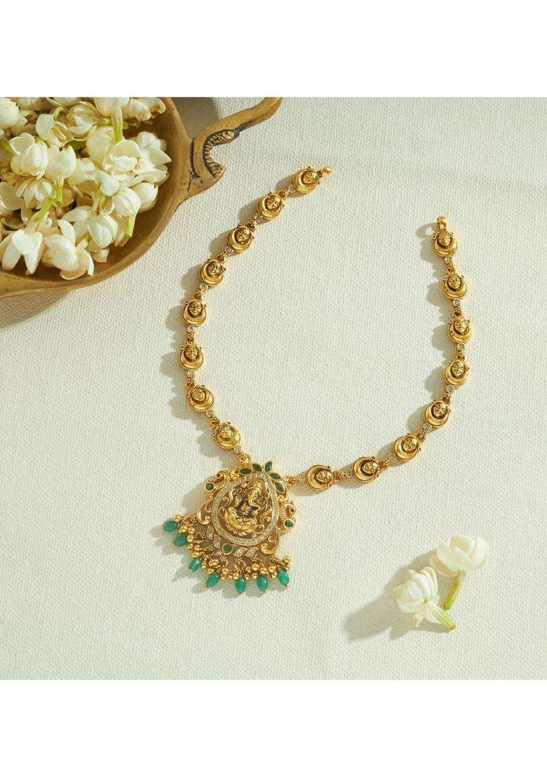 Sterling Silver Gold-Plated Temple Necklace with Pearl for Women | Traditional Temple Jewellery for Wedding & Festive Wear | Gift for Her - Indya