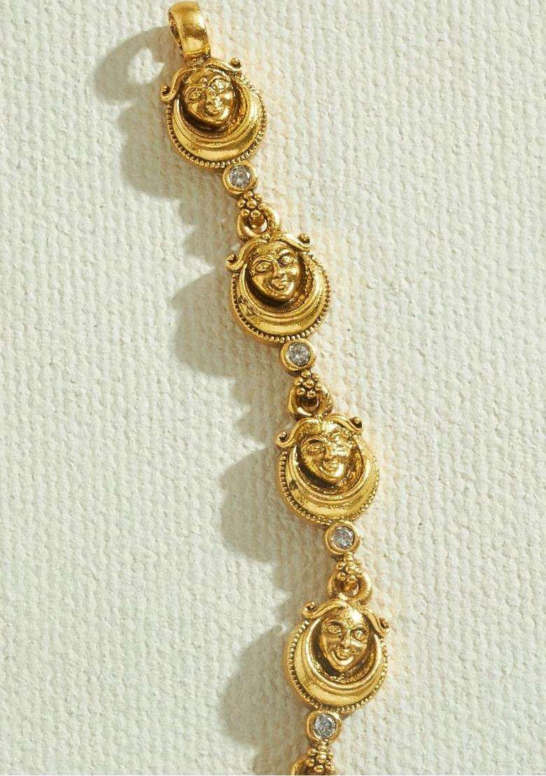 Sterling Silver Gold-Plated Temple Necklace with Pearl for Women | Traditional Temple Jewellery for Wedding & Festive Wear | Gift for Her - Indya