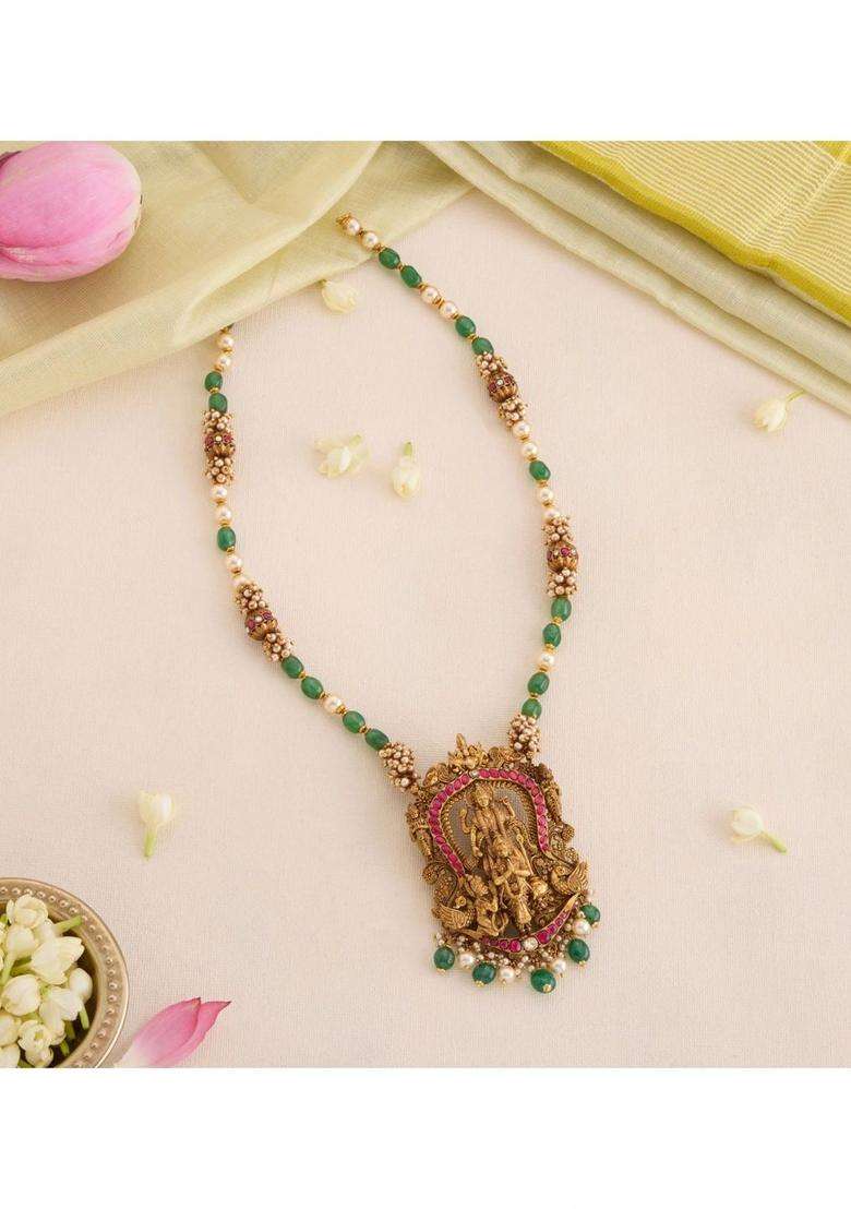 Sterling Silver Gold-Plated Temple Necklace with Kundan for Women | Traditional Temple Jewellery for Wedding & Festive Wear | Gift for Her - Indya
