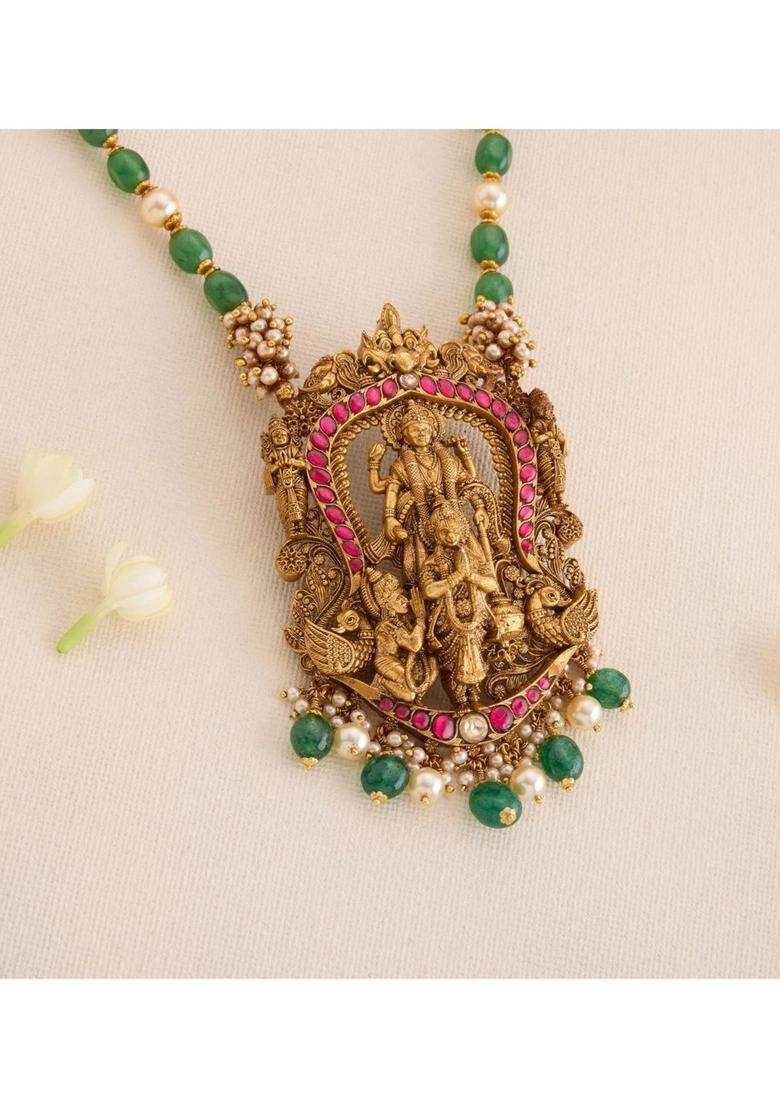 Sterling Silver Gold-Plated Temple Necklace with Kundan for Women | Traditional Temple Jewellery for Wedding & Festive Wear | Gift for Her - Indya