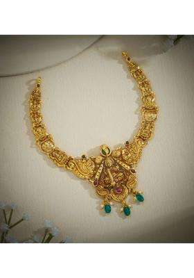 Sterling Silver Gold-Plated Temple Necklace with Pearl for Women | Traditional Temple Jewellery for Wedding & Festive Wear | Gift for Her