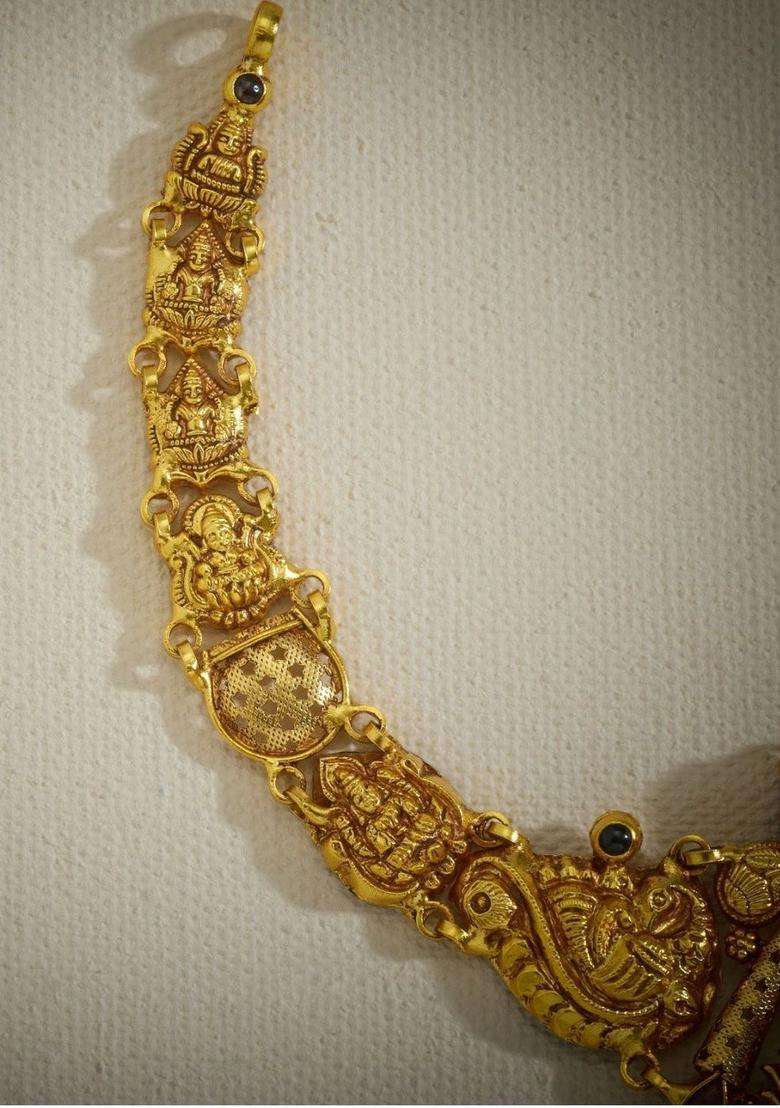 Sterling Silver Gold-Plated Temple Necklace with Pearl for Women | Traditional Temple Jewellery for Wedding & Festive Wear | Gift for Her - Indya