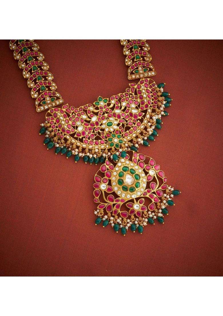 Sterling Silver Gold-Plated Temple Necklace with Kundan for Women | Traditional Temple Jewellery for Wedding & Festive Wear | Gift for Her - Indya