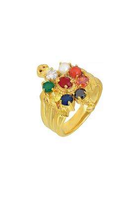 Gold-Plated Multicolour Stone Finger Ring with Pearl for Men & Women | Stylish Party & Everyday Wear | Festive Gift