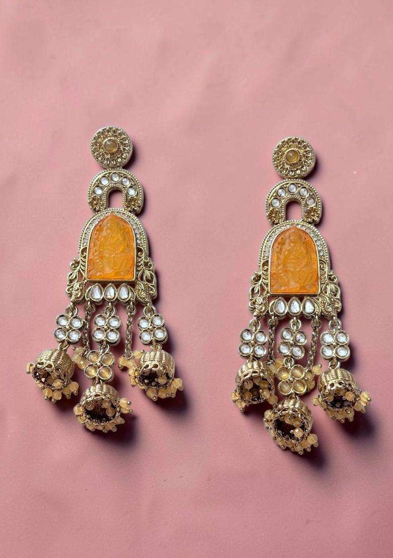 Gold-Plated Geometric Jhumkas Earrings for Women | Traditional Temple Jewellery for Wedding & Festive Wear | Gift for Her - Indya