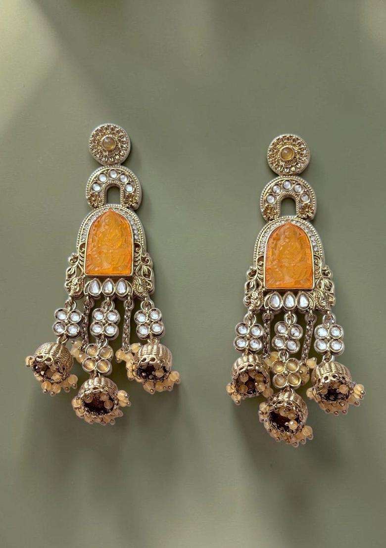 Gold-Plated Geometric Jhumkas Earrings for Women | Traditional Temple Jewellery for Wedding & Festive Wear | Gift for Her - Indya