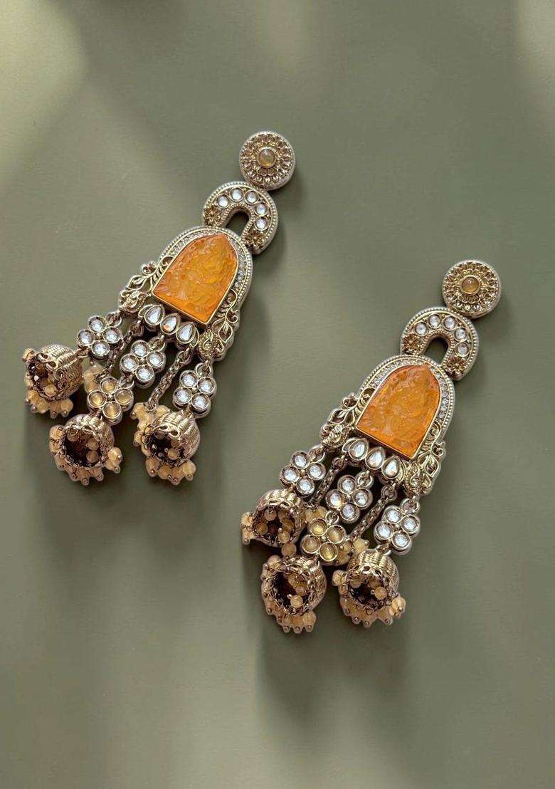 Gold-Plated Geometric Jhumkas Earrings for Women | Traditional Temple Jewellery for Wedding & Festive Wear | Gift for Her - Indya