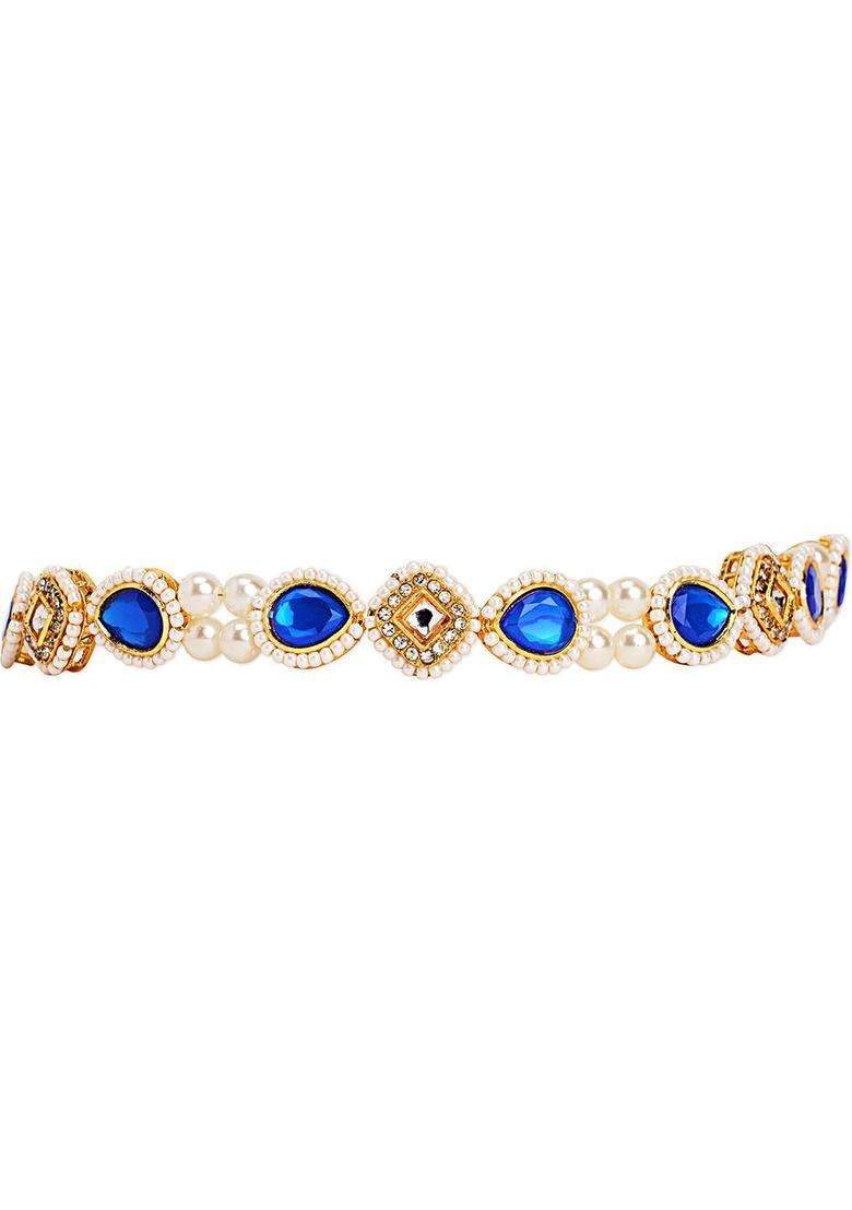 Gold-Plated Artificial Stones & Beads Studded Head Chains Head Jewellery for Girls | Traditional Temple Jewellery for Wedding & Festive Wear | Gift for Her - Indya