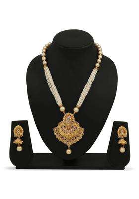 Gold-Plated Stones-Studded & Beaded Jewellery Set for Women | Traditional Temple Jewellery for Wedding & Festive Wear | Gift for Her