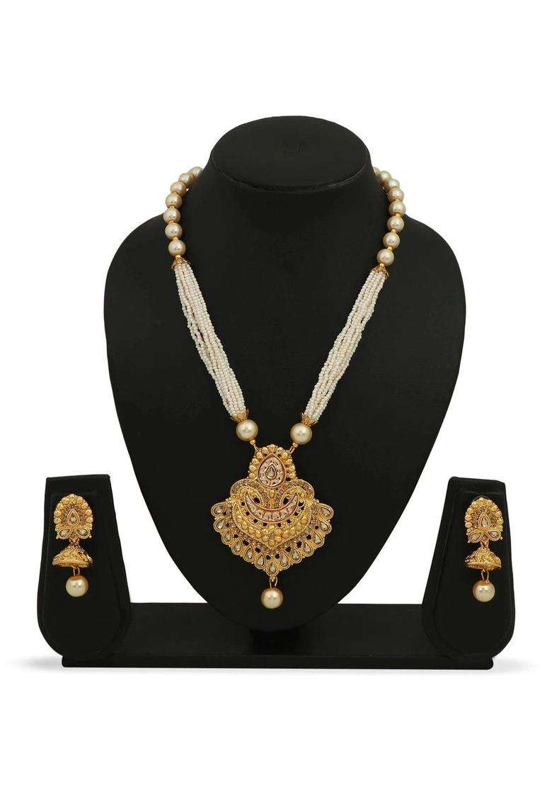 Gold-Plated Stones-Studded & Beaded Jewellery Set for Women | Traditional Temple Jewellery for Wedding & Festive Wear | Gift for Her - Indya