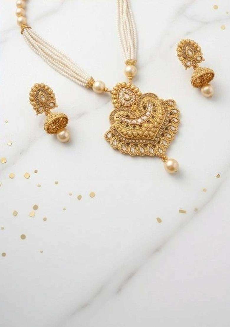 Gold-Plated Stones-Studded & Beaded Jewellery Set for Women | Traditional Temple Jewellery for Wedding & Festive Wear | Gift for Her - Indya