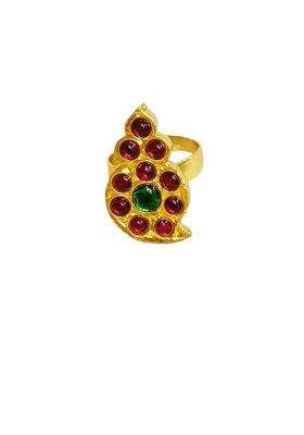 Gold-Plated Temple Stone Studded & Beaded Finger Ring for Women | Traditional Temple Jewellery for Wedding & Festive Wear | Gift for Her