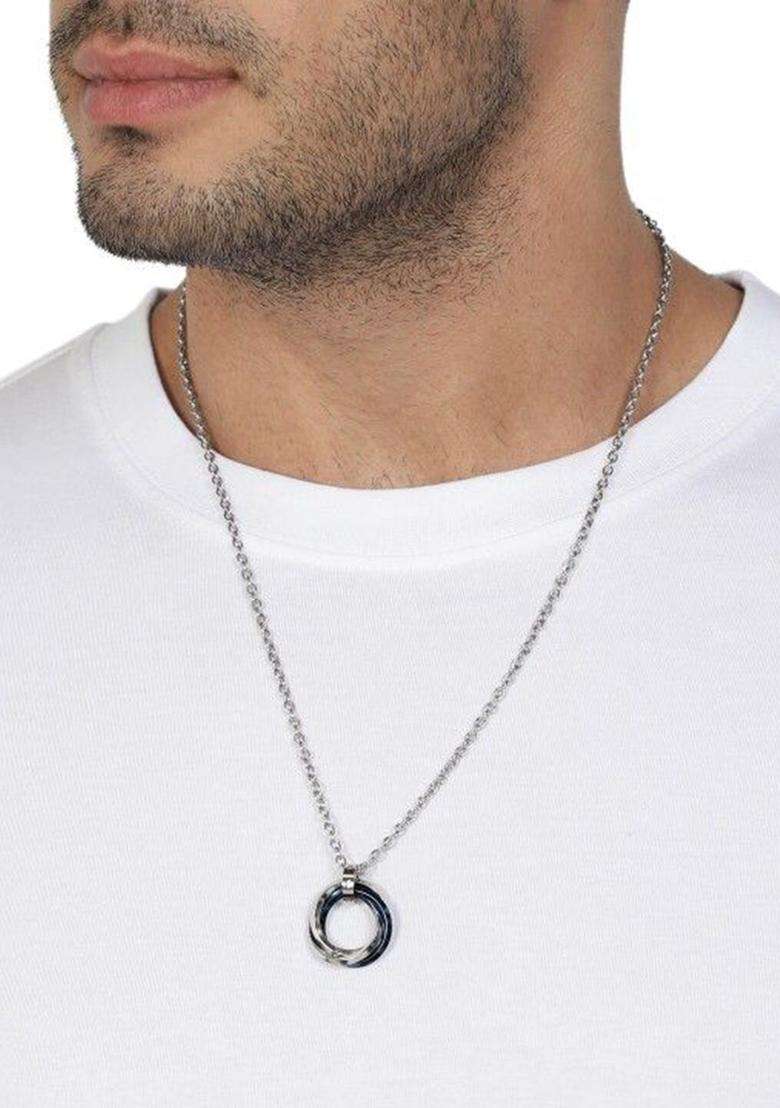 Silver-Plated Contemporary Pendants with Chains with CZ Stone for Men | Stylish Party & Everyday Wear | Gift for Him - Indya