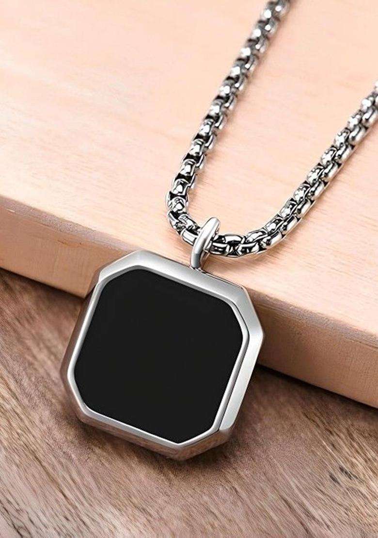 Silver-Plated Geometric Pendants with Chains for Men | Stylish Party & Everyday Wear | Gift for Him - Indya
