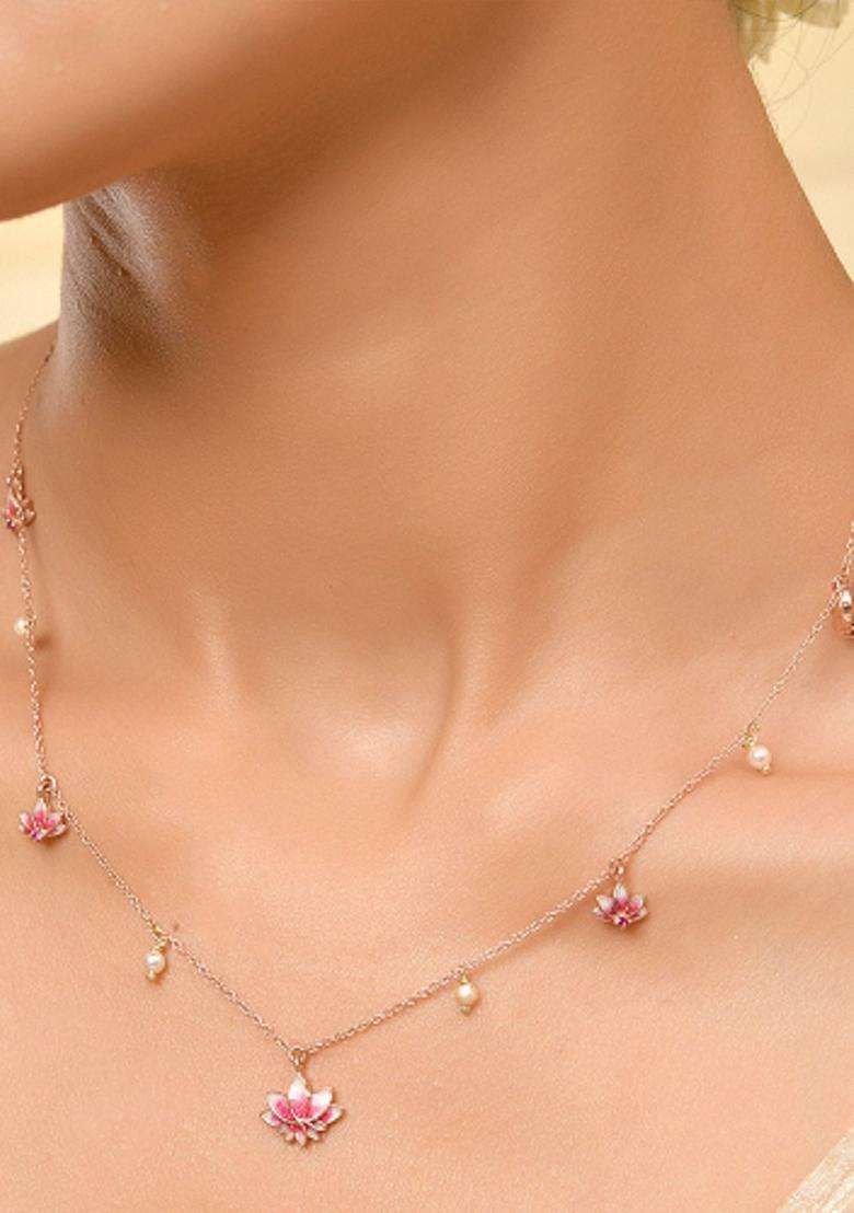 925 Sterling Silver Lotus Gold-Plated Pearl Necklace for Women | Traditional Temple Jewellery for Wedding & Festive Wear | Gift for Her - Indya