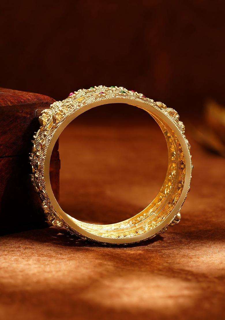 Set of 2 Gold-Plated Temple Embellished Bangles for Women | Traditional Temple Jewellery for Wedding & Festive Wear | Gift for Her - Indya
