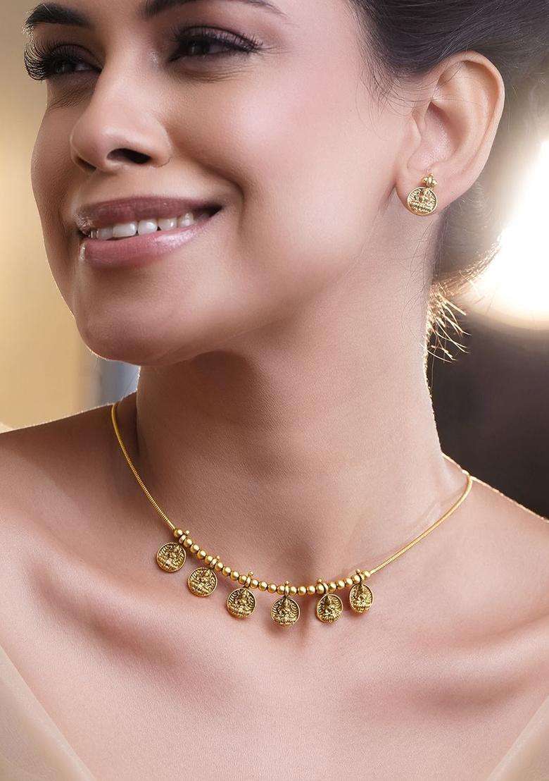Gold-Plated Coin Temple Necklace Set for Women | Traditional Temple Jewellery for Wedding & Festive Wear | Gift for Her - Indya